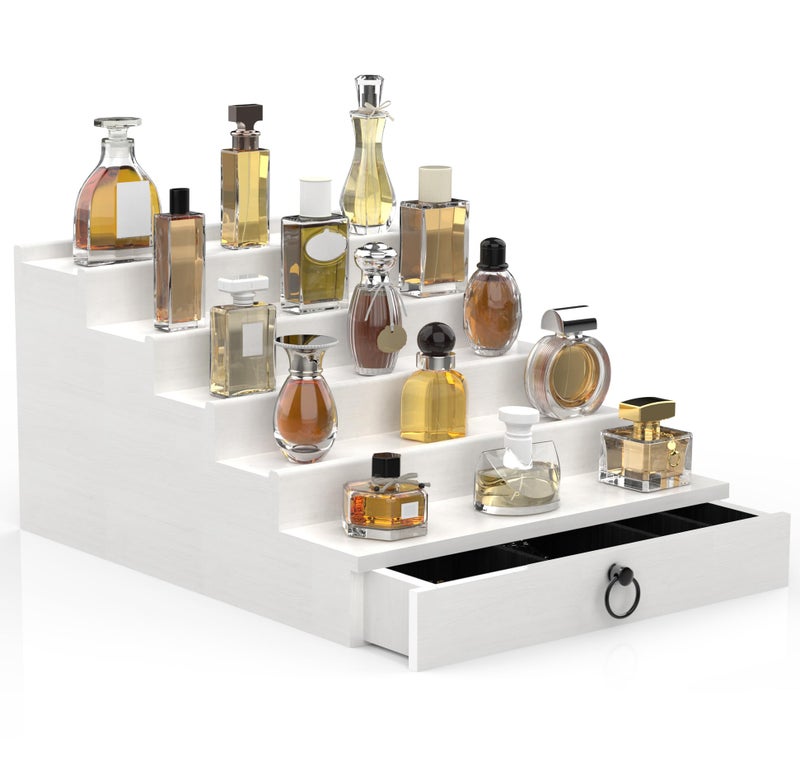 منظم عطر أبسيسوري للرجال مكون من 5 طبقات من رف الكولونيا الأبيض مع درج وحامل عرض العطور في حجرة مخفية - هدية للرجال - Image 1